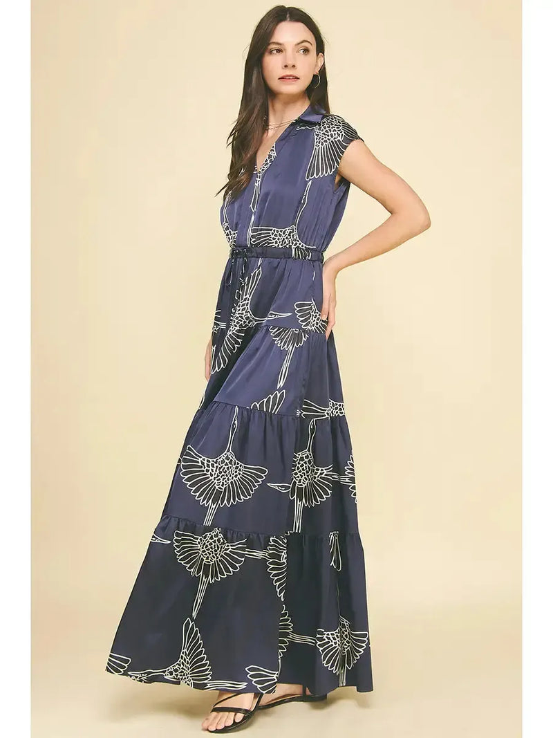 Yumi Tiered Floral Maxi Dress- Navy-Hand In Pocket