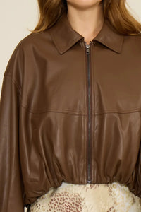 Lucy Paris Valerie Faux Leather Jacket - Brown-Hand In Pocket