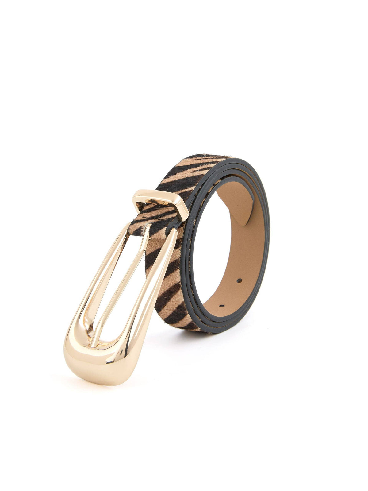 Tiger Print Skinny Belt - Tiger/Gold