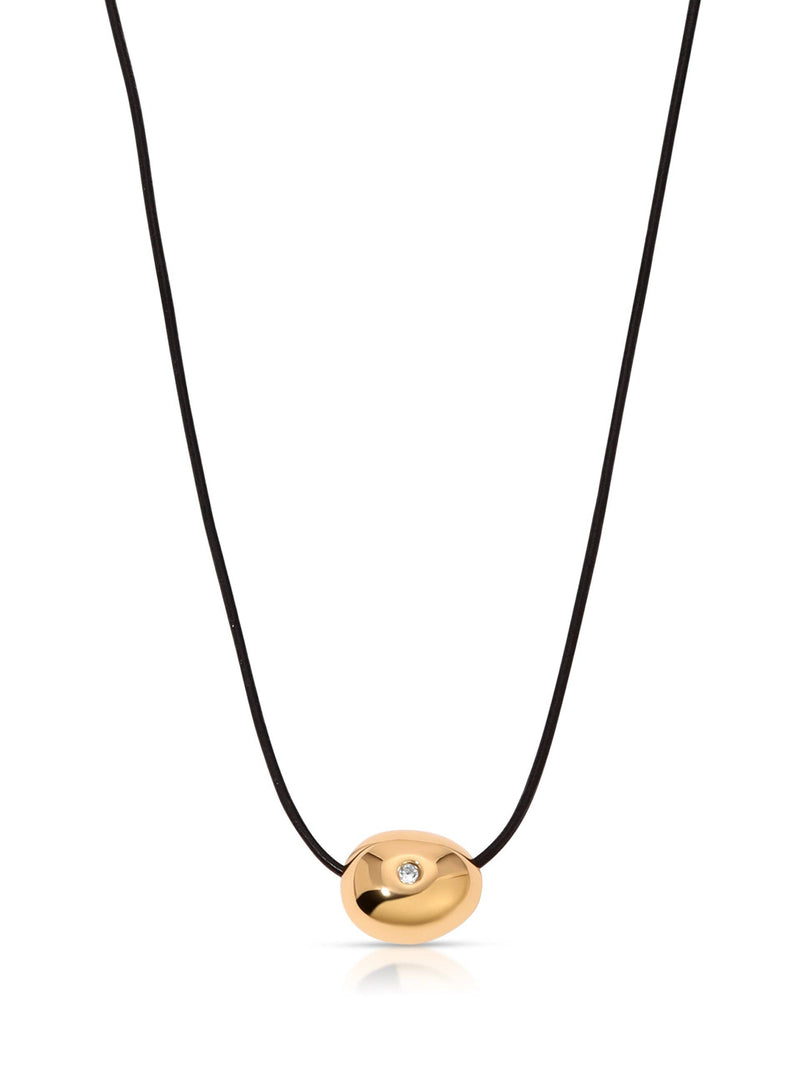 Polished Pebble Leather Pendant Necklace: 18k Gold Plated / One Size-Hand In Pocket