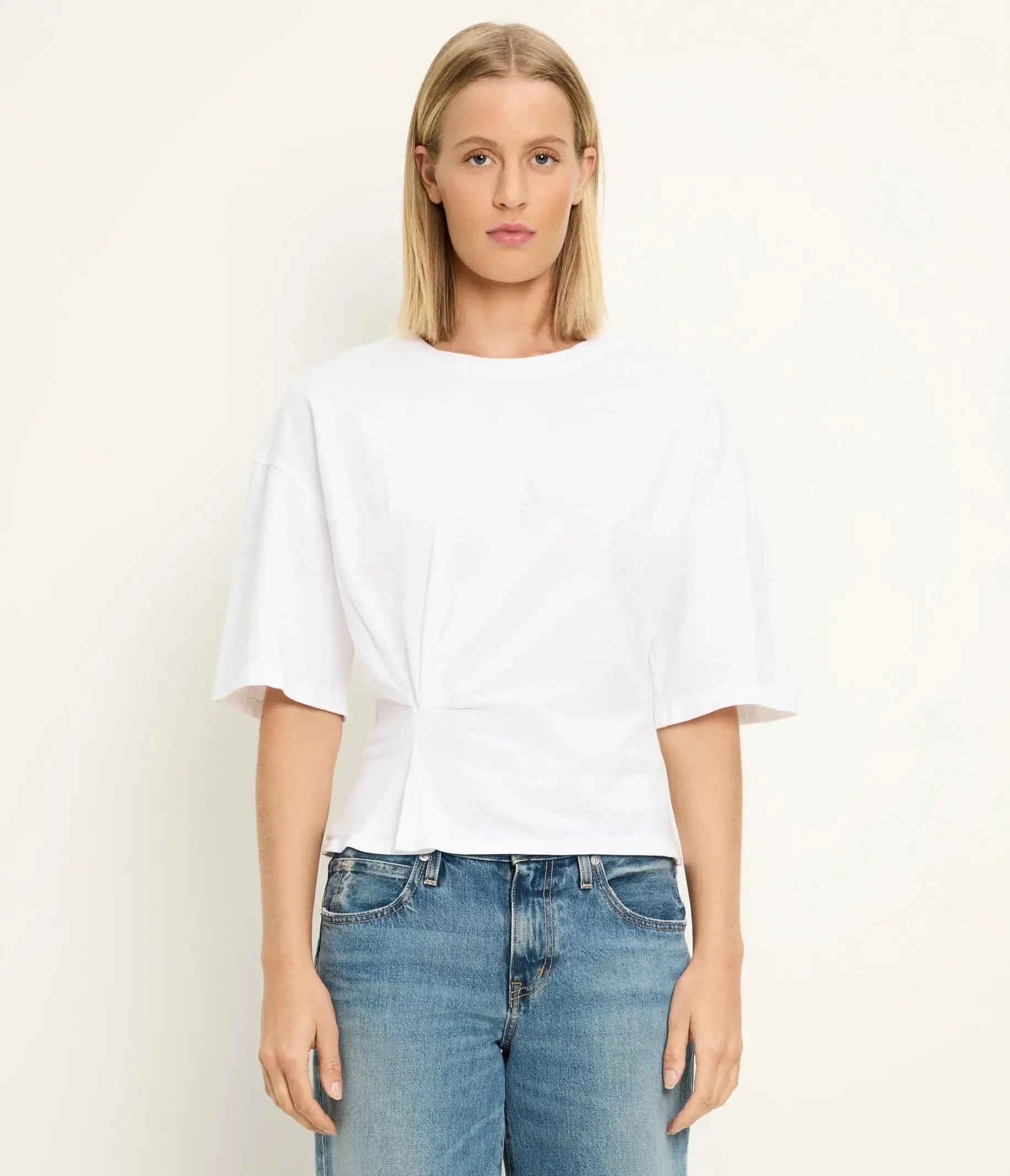Michael Stars Zinnia Side Pleated Tee - White-Hand In Pocket