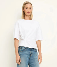 Michael Stars Zinnia Side Pleated Tee - White-Hand In Pocket