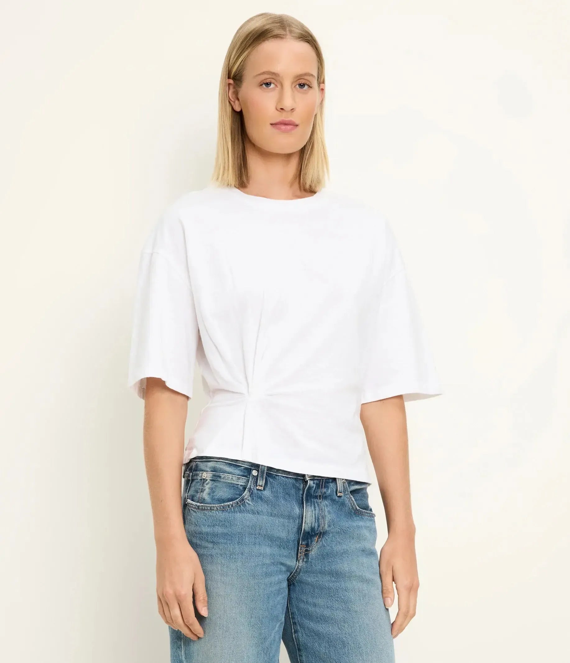 Michael Stars Zinnia Side Pleated Tee - White-Hand In Pocket