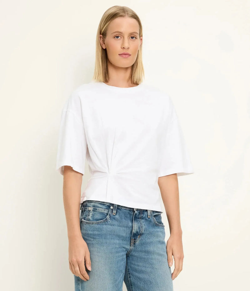 Michael Stars Zinnia Side Pleated Tee - White-Hand In Pocket