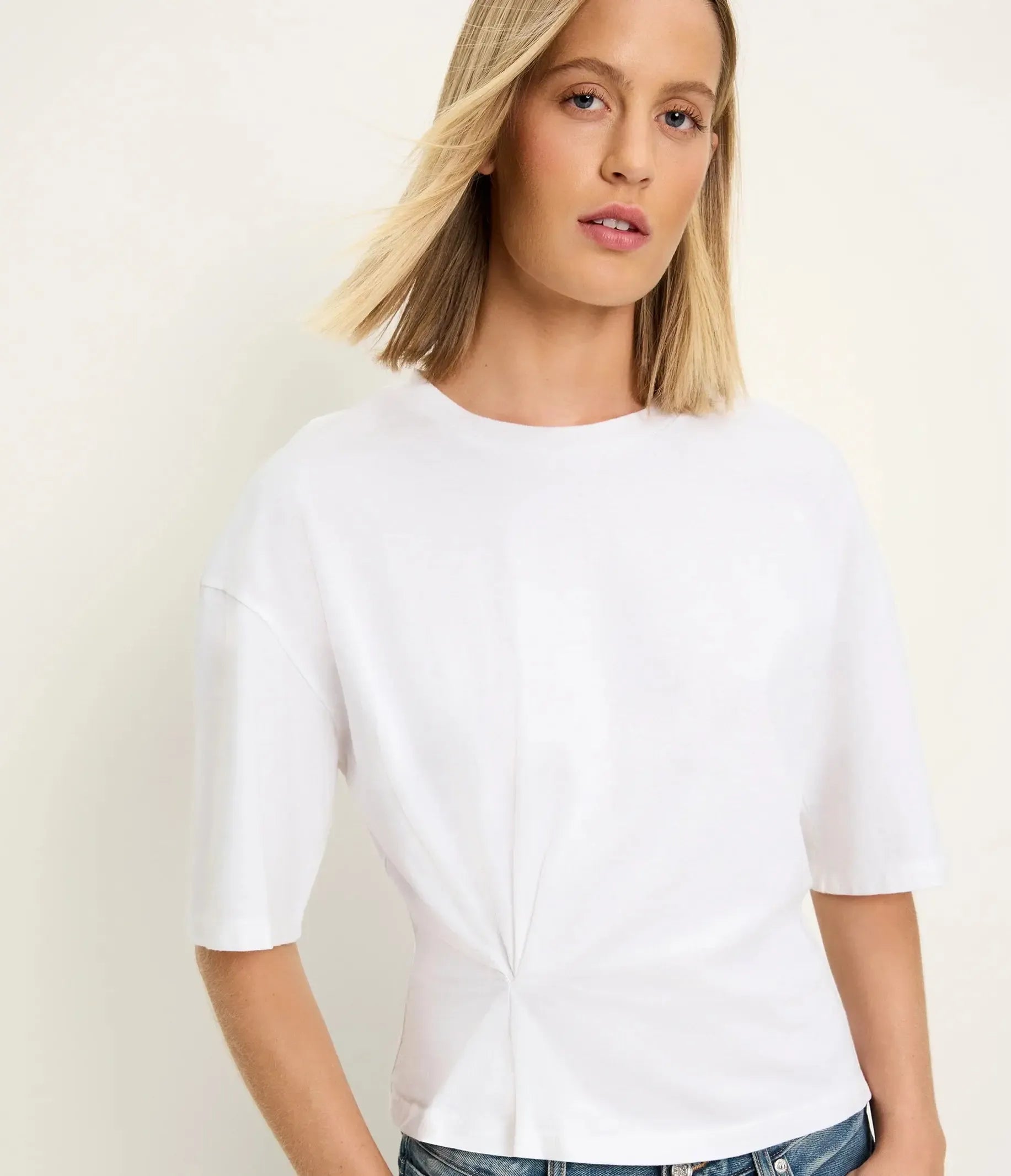 Michael Stars Zinnia Side Pleated Tee - White-Hand In Pocket