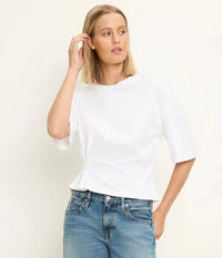 Michael Stars Zinnia Side Pleated Tee - White-Hand In Pocket