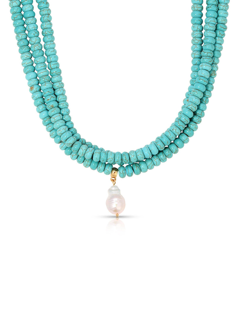 Marina Layers Turquoise Necklace: Turquoise and Freshwater Pearl / One Size-Hand In Pocket