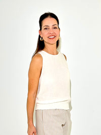 Michael Stars Janelle Tie Neck Tank - Chalk-Hand In Pocket
