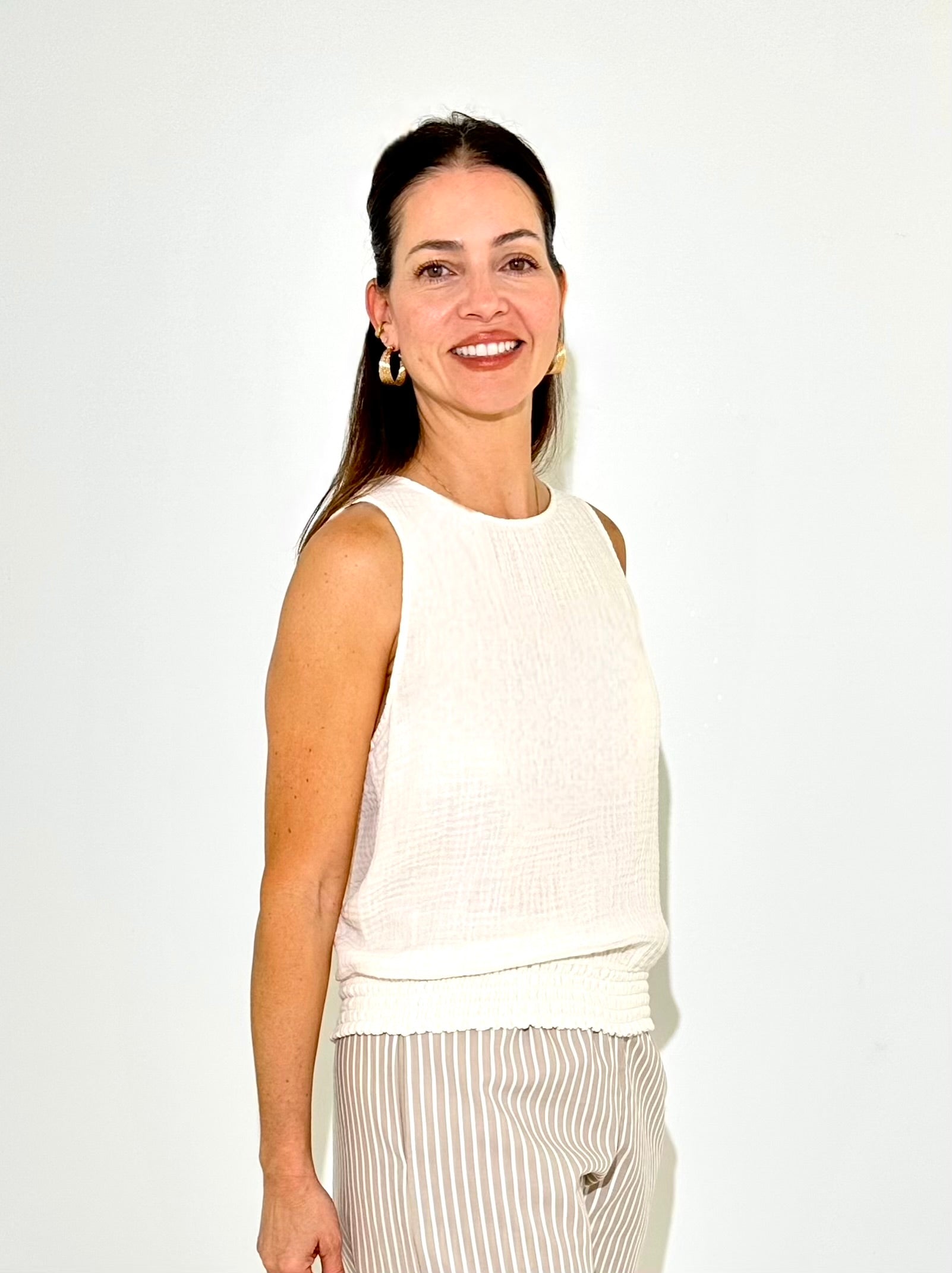 Michael Stars Janelle Tie Neck Tank - Chalk-Hand In Pocket