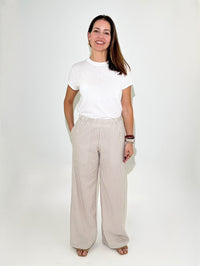 Michael Stars Taylor Striped Wide Leg Pant - Khaki-Hand In Pocket