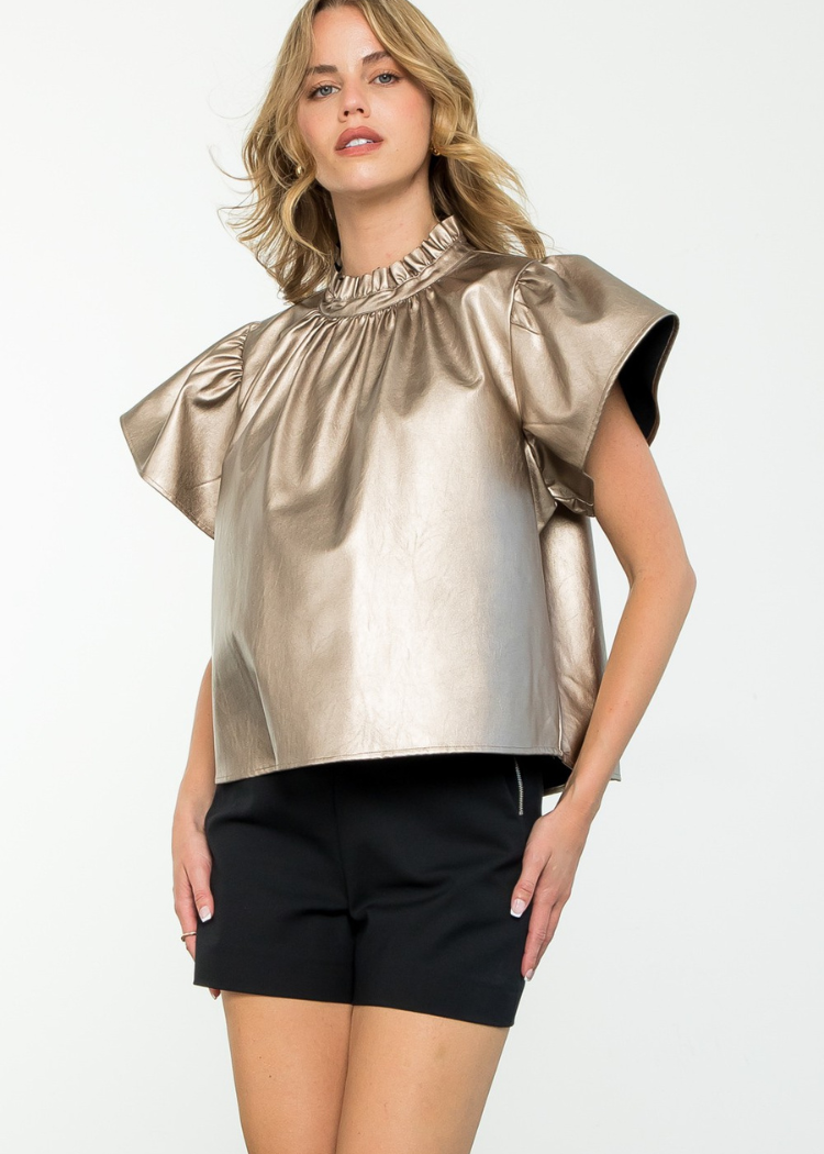 Madison Flutter Sleeve Leather Top-Hand In Pocket