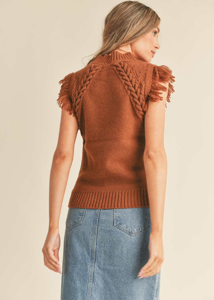 London Fringed Pullover-Taupe-Hand In Pocket