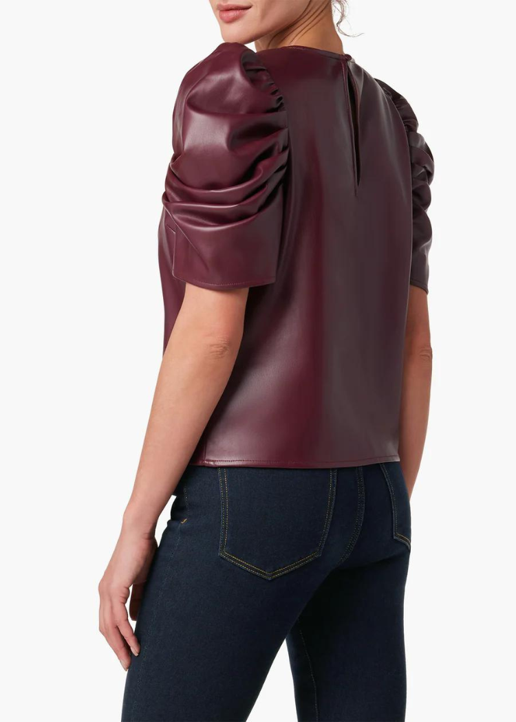 Joe's Jeans The Kira Vegan Leather Puff Sleeve Top-Hand In Pocket