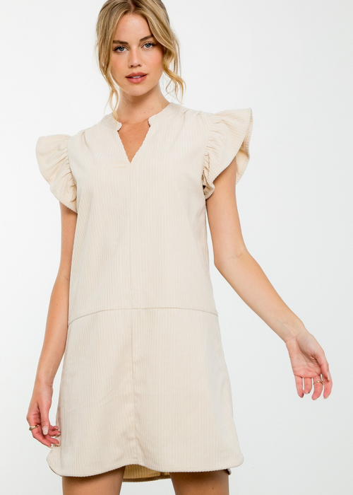 Zara Flutter Sleeve Corduroy Dress-***-Hand In Pocket
