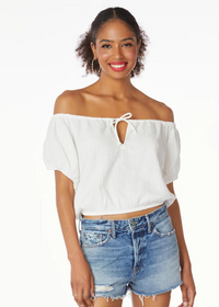 Bobi Boat Neck Front Shirred Top-White***FINAL SALE***-Hand In Pocket