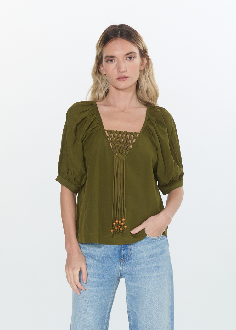 Ciebon Mazie Blouse - Green Moss-Hand In Pocket