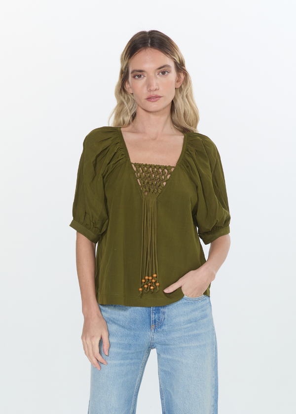 Ciebon Mazie Blouse - Green Moss-Hand In Pocket
