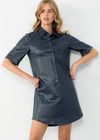 Remi Short Sleeve Button Up Leather Dress- ***FINAL SALE***-Hand In Pocket