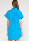 Colleen Button Down Shirt Dress-Cobalt-Hand In Pocket