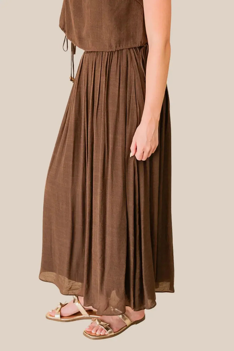 Lucy Paris Mary Midi Skirt- Brown-Hand In Pocket