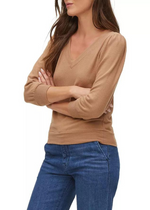 Michael Stars Gabriella V-Neck Top - Camel-Hand In Pocket