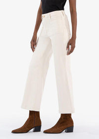 Kut Meg High Rise Wide Leg Double- Ecru-Hand In Pocket
