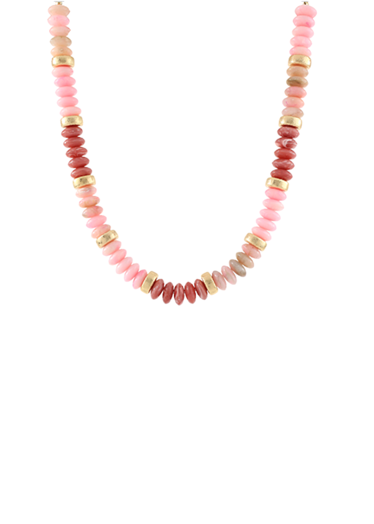 Freya Stone Beaded Necklace - Pink/Gold-Hand In Pocket