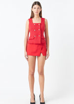 Bridgette Tweed Fringed Double Button Top- Red-Hand In Pocket