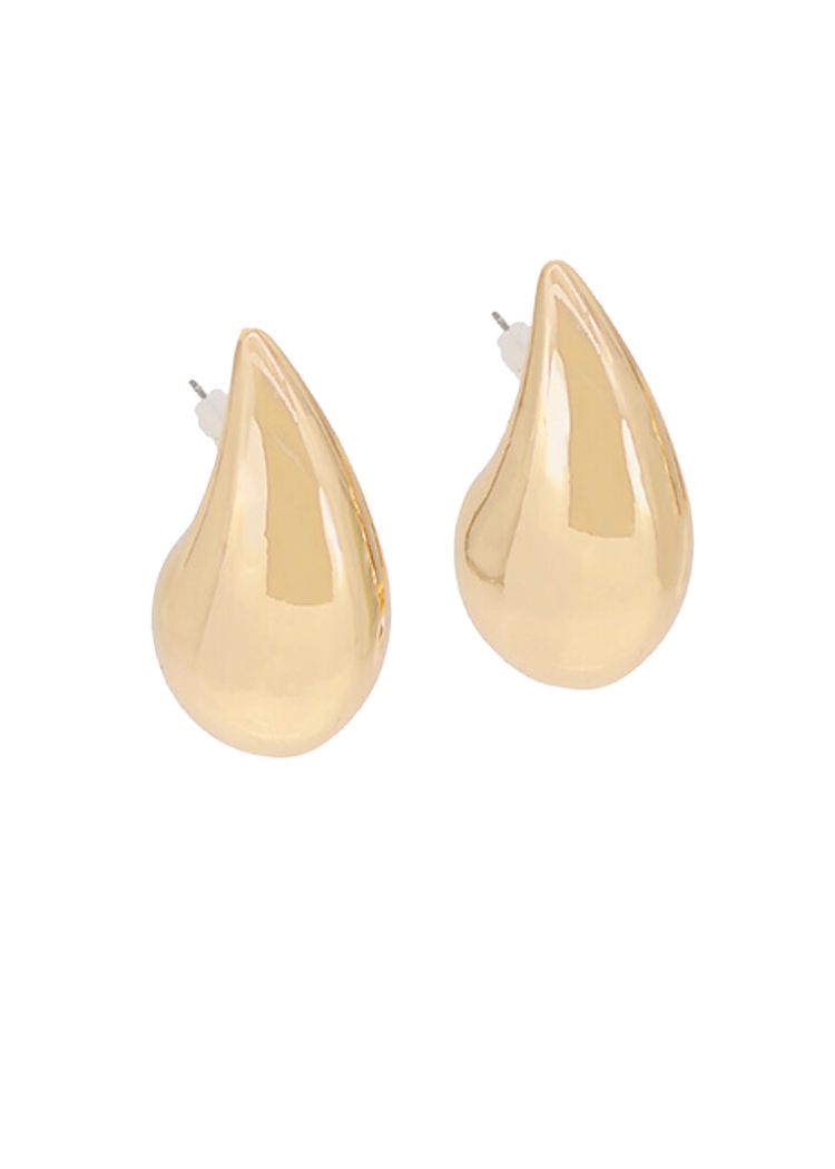Chunky Tear Drop Earrings - Gold-Hand In Pocket