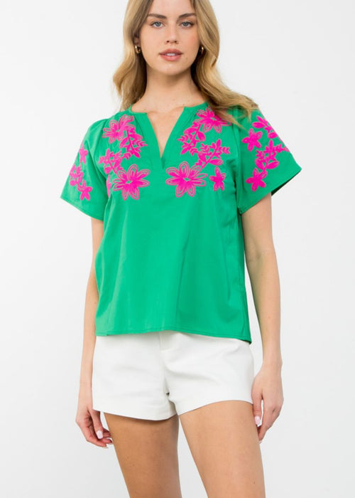 THML Delilah S/S Embroidered Top-Hand In Pocket