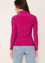 High Neck Knit Top with Side Ruched Detail- Magenta ***FINAL SALE*** |EXTRA 30% OFF|-Hand In Pocket