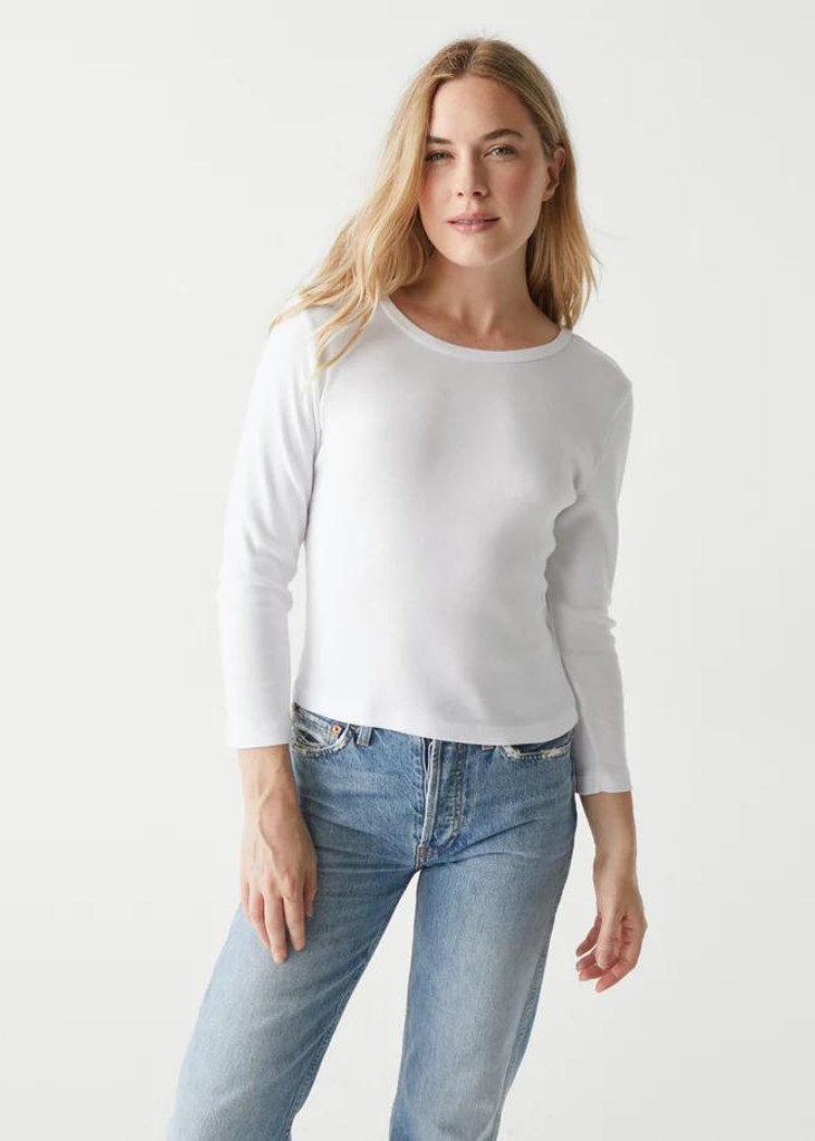 Emma 3/4 Sleeve Crop Tee - White-Hand In Pocket