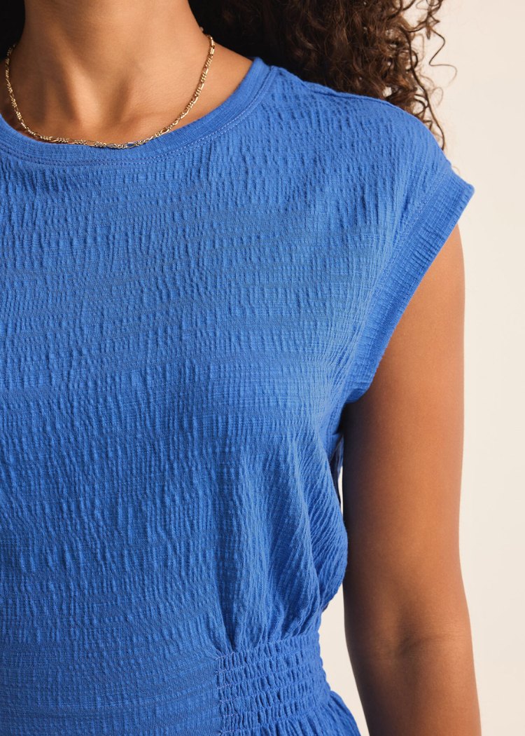 Z Supply Rowan Textured Knit Dress- Blue Wave-Hand In Pocket