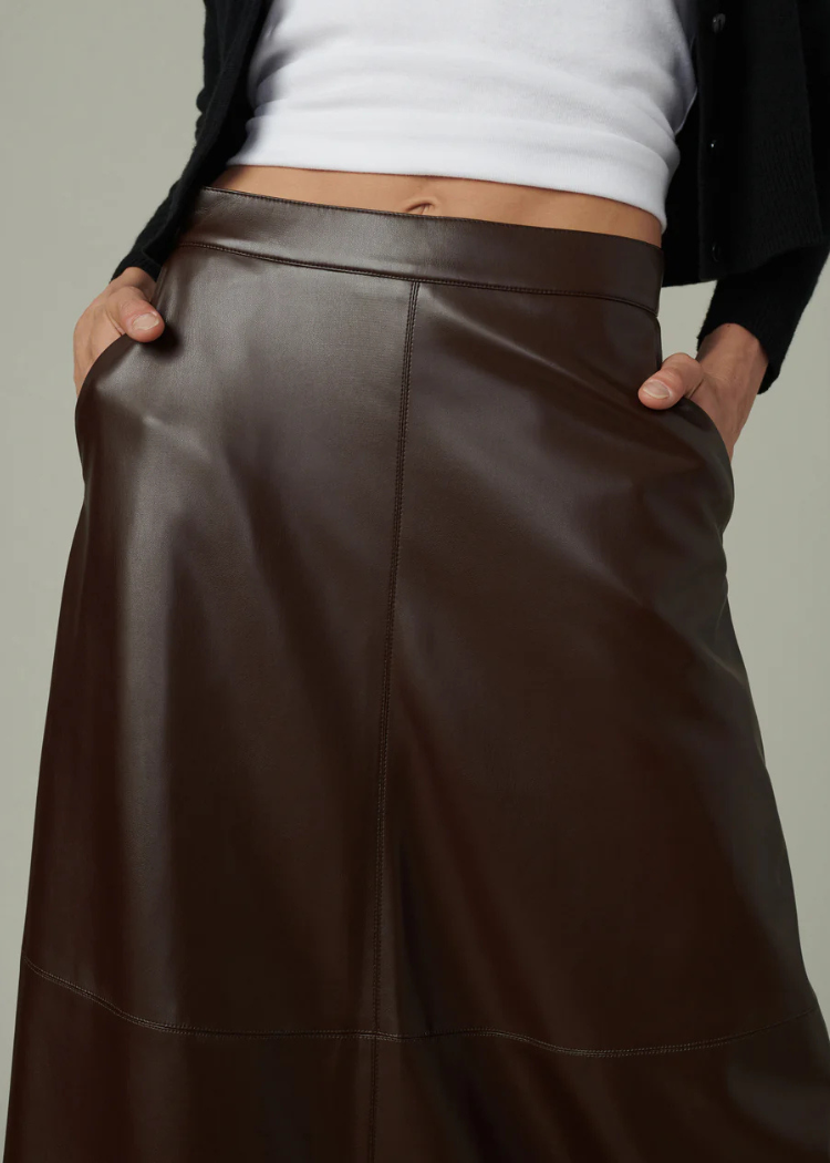 Joe's Jeans - The Tavi Leather Skirt-Coffee Bean-Hand In Pocket