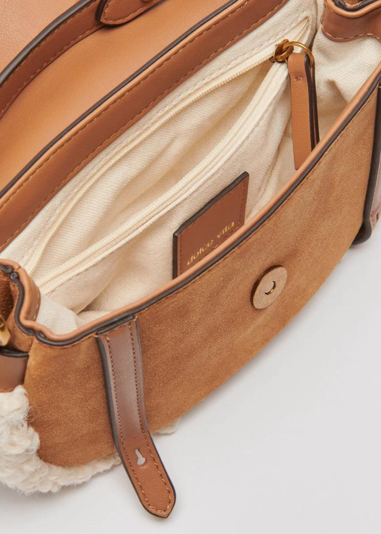 Dolce Vita Rylee Convertible Shearling Crossbody- Rust-Hand In Pocket