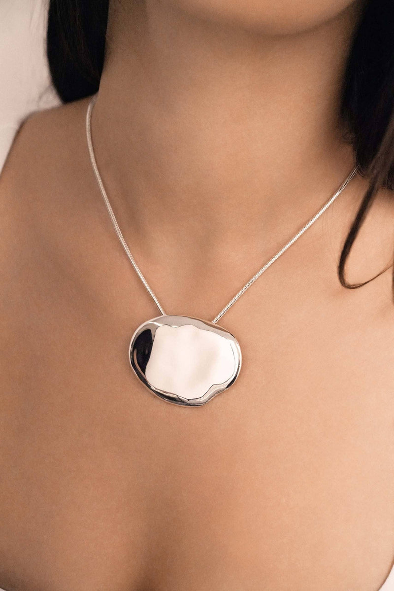 Molten Metal Pendant Necklace: Silver Plated / One Size-Hand In Pocket