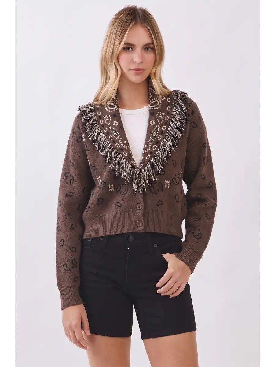 Adrianna Cropped Fringed Cardigan  - Espresso