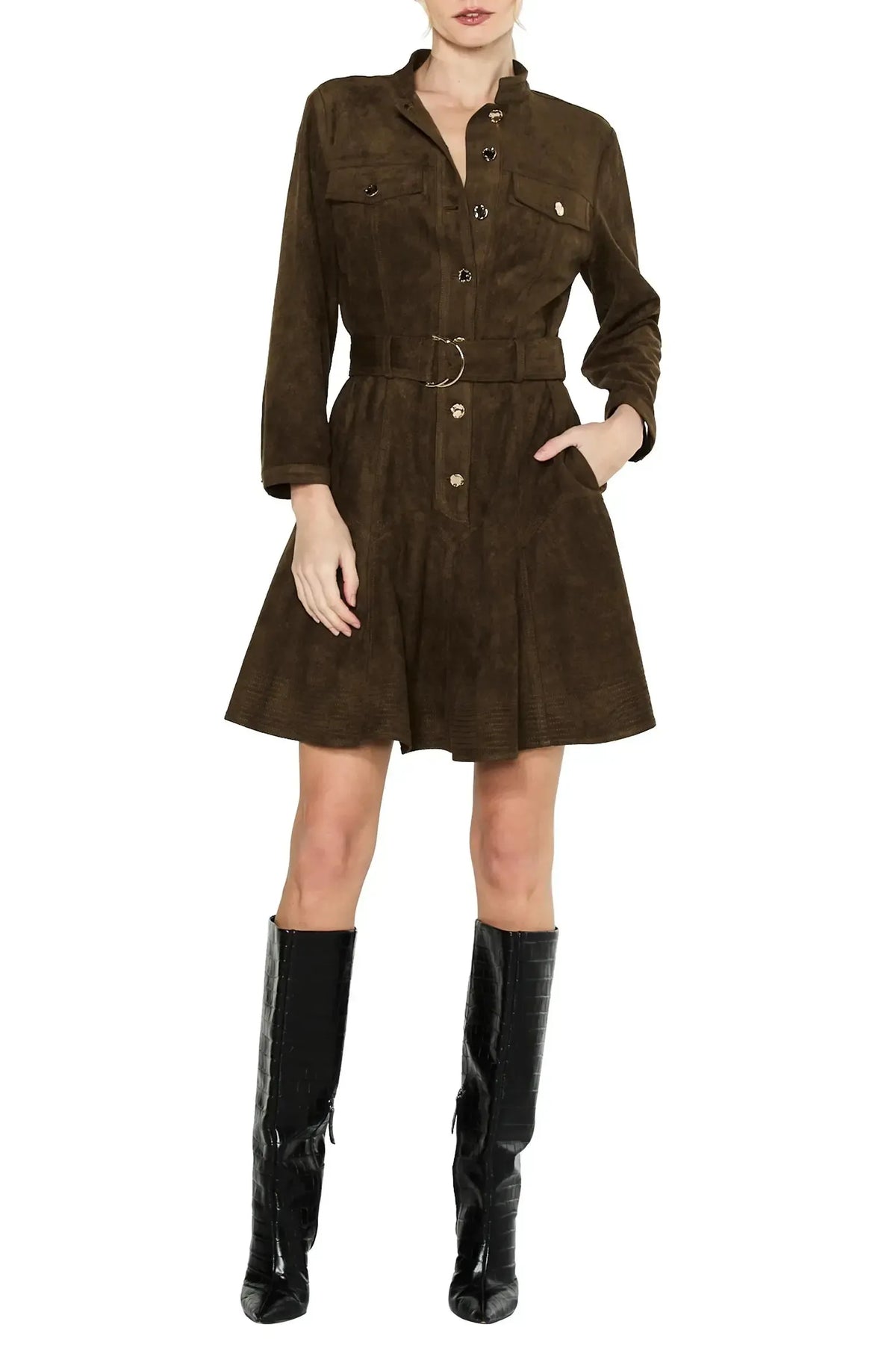 Ciebon Kerrie Mini Dress - Olive-Hand In Pocket