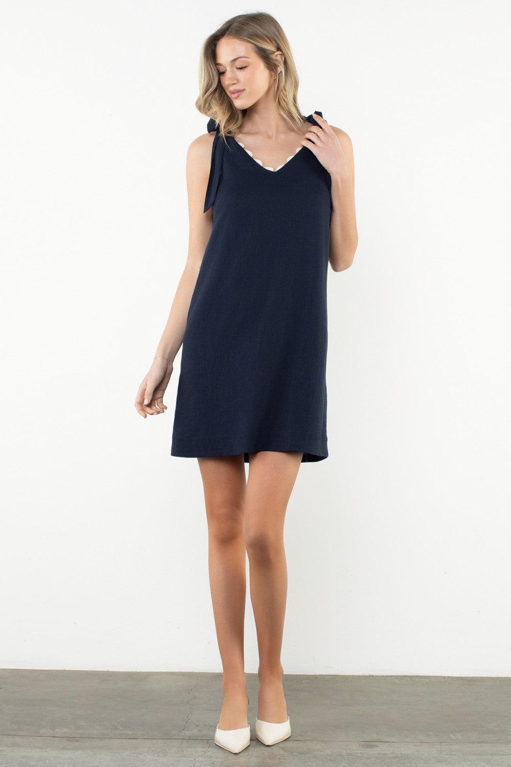 THML Eleanor Tie Shoulder Dress- Navy ***FINAL SALE***-Hand In Pocket