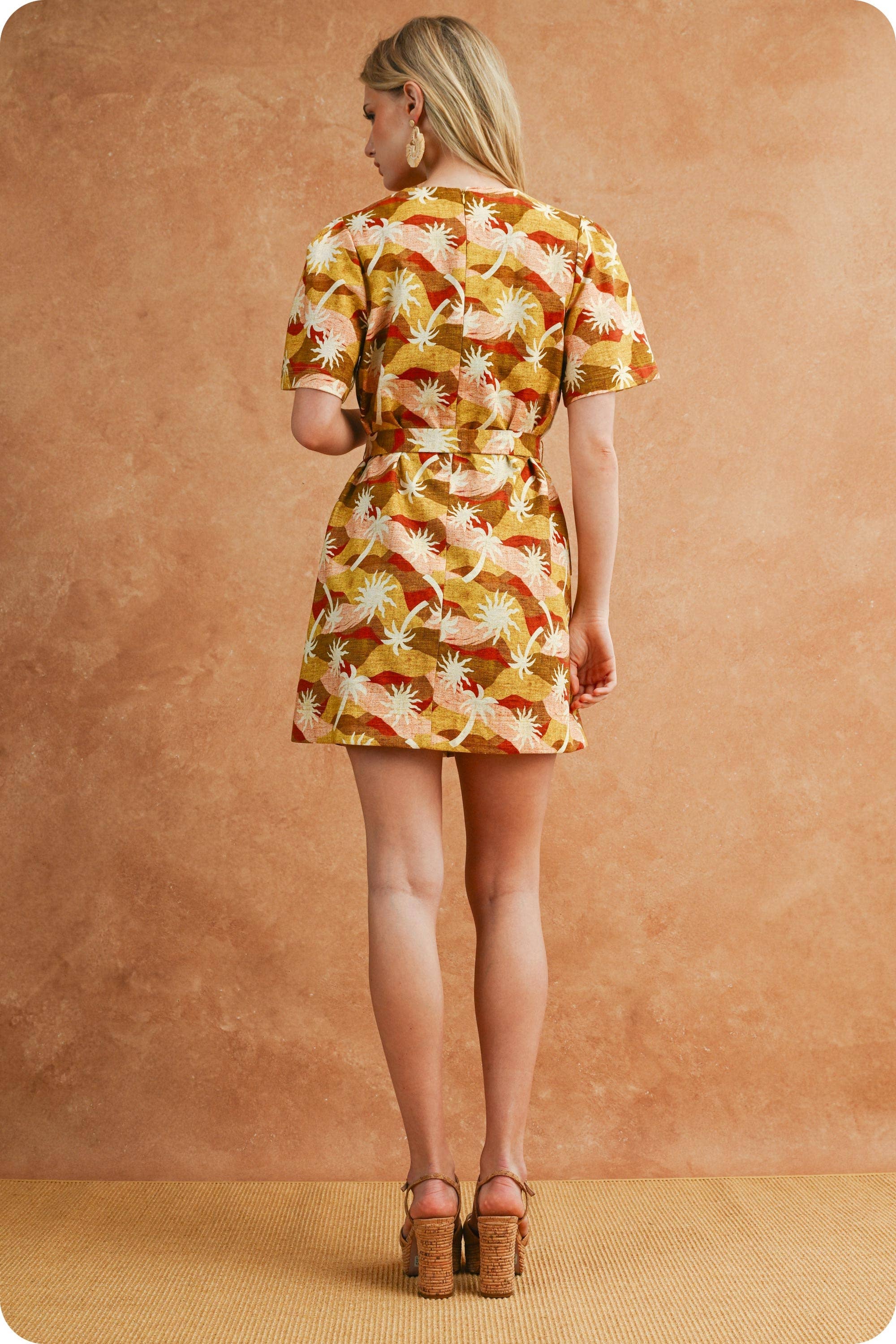 Sunburst Belted Mini Dress - Multi-Hand In Pocket