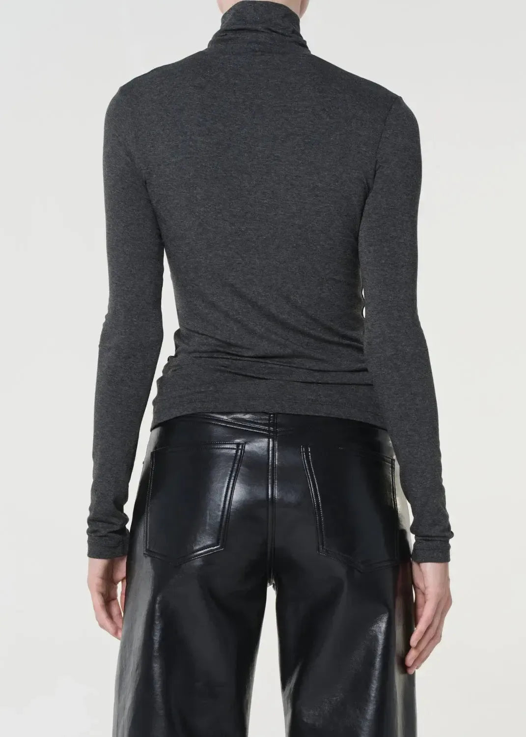 Agolde Pascale Turtleneck - Charcoal Heather-Hand In Pocket