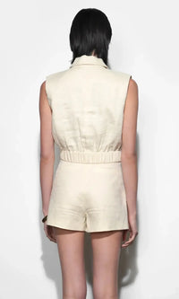Greylin Haisley Linen Lapel Vest - Stone-Hand In Pocket