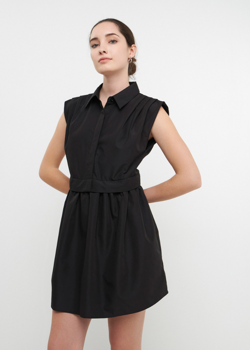 Neena Poplin Button Front Shirtdress - Black-Hand In Pocket
