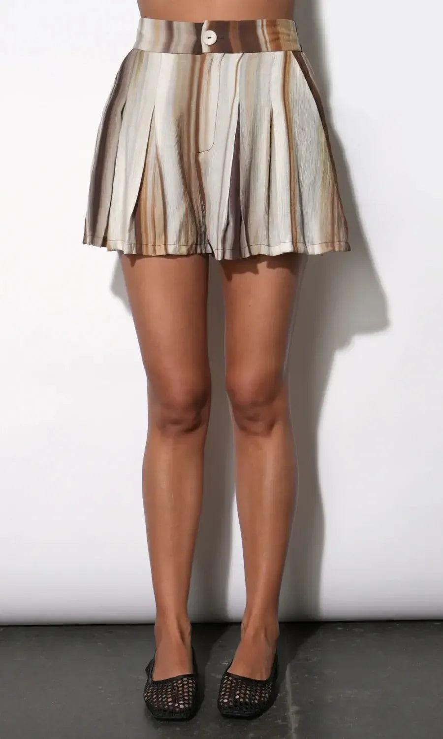 Greylin Valerie Watercolor Shorts - Mustard/Brown-Hand In Pocket