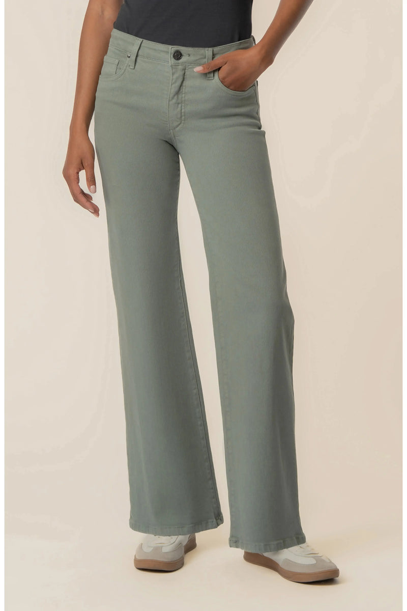 KUT Maya High Rise Fab Ab Wide Leg Regular Hem - Sea Star Teal-Hand In Pocket