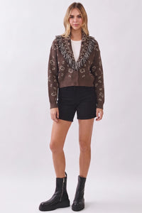 Adrianna Cropped Fringed Cardigan  - Espresso