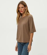 Michael Stars Reid Oversized Crew Neck- Cobblestone-Hand In Pocket