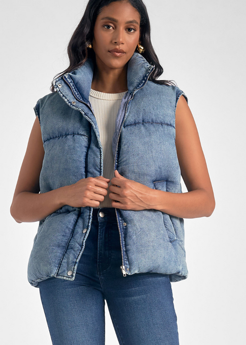 Wren Vest - Denim-Hand In Pocket
