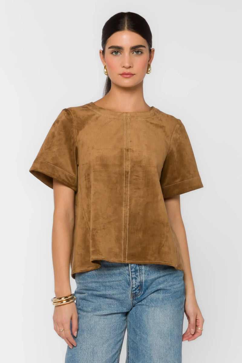 Velvet Heart Juliette Crew Neck T-Shirt - Light Tan-Hand In Pocket