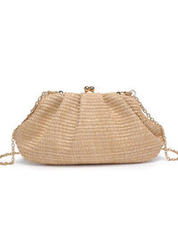 Triana Straw Frame Clutch: Natural-Hand In Pocket